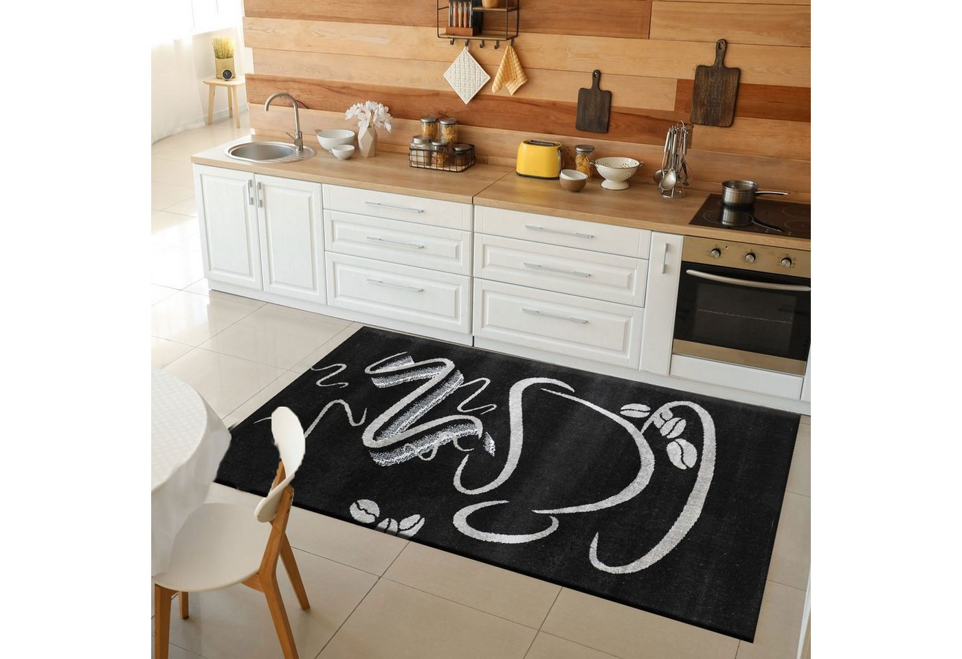 Vimoda Teppich Küchenteppich, Trendiger Kaffee Teppich in Schwarz, Grau & Braun, Rechteckig, Höhe: 5 mm, Küchenteppiche, Cappuccino, Kaffee, Tasse, Esszimmer, Küche Bild 5