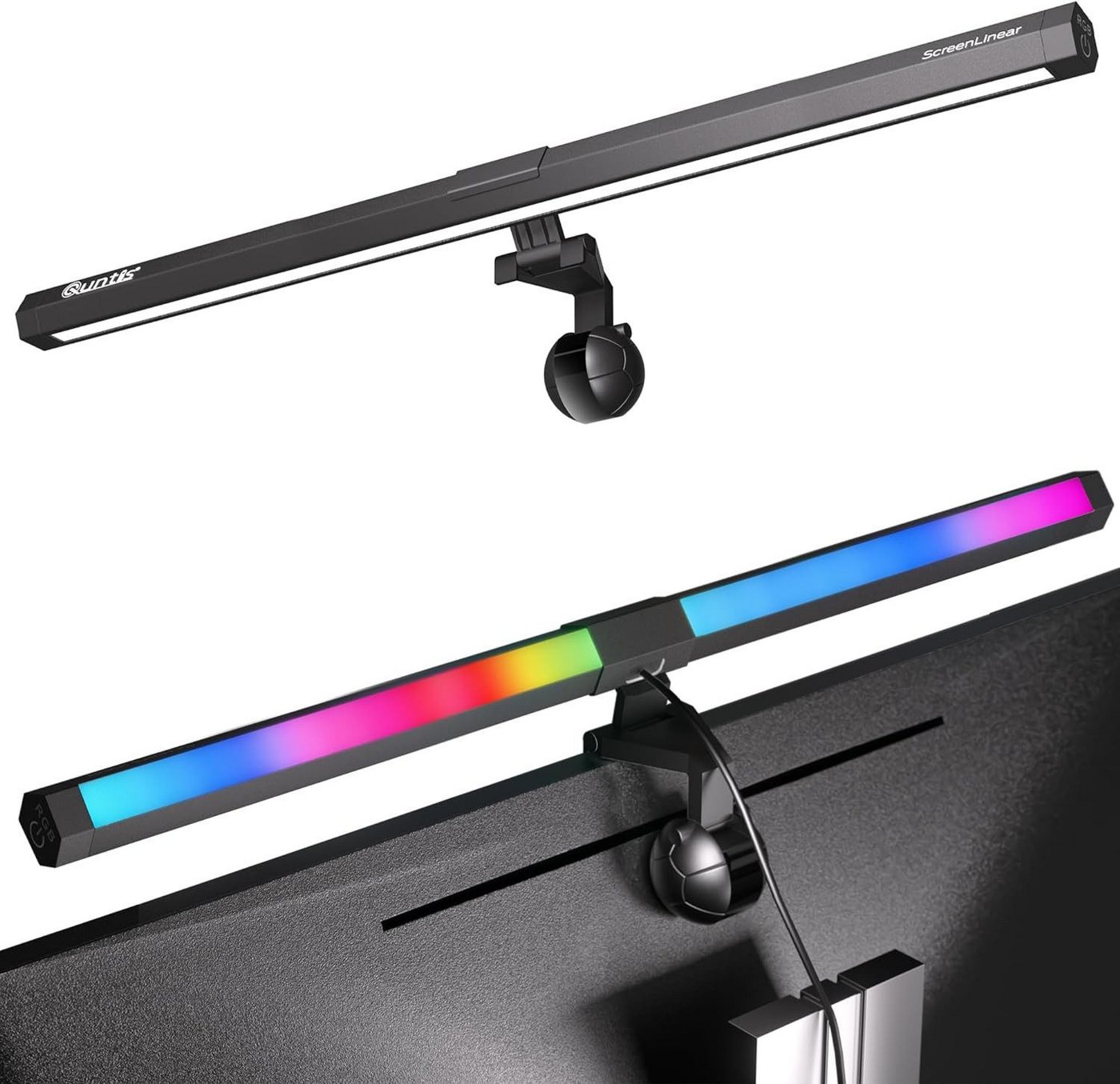 Quntis LED Schreibtischlampe 51cm 2in1 Monitor Lampen monitor licht klemmleuchte mit kabel RGB, Gaming RGB, LED wechselbar, Variables RGB-Umgebungslicht, Tageslichtweiß, pc bildschirmlampe für Büro Jugendzimmer Studie rgb beleuchtung gaming Bild 5
