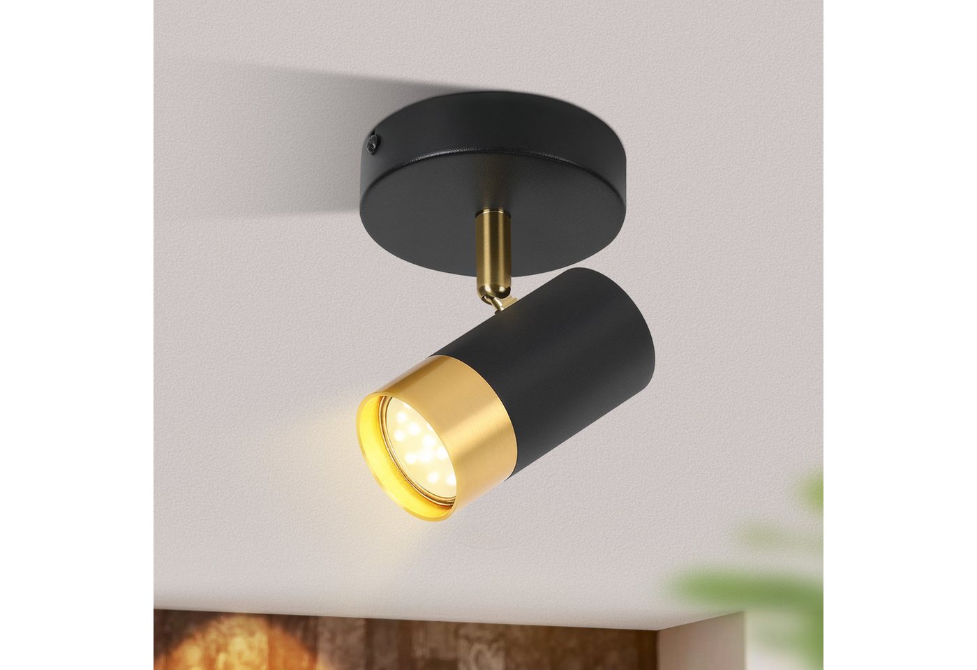 ZMH Deckenstrahler 1 Flammig Schwarzgold Retro Deckenlampe GU10 350° Drehbar Wohnzimmer, Einfache Installation, ohne Leuchtmittel, Wandstrahler Vintage Flurlampe Schlafzimmer Bild 4