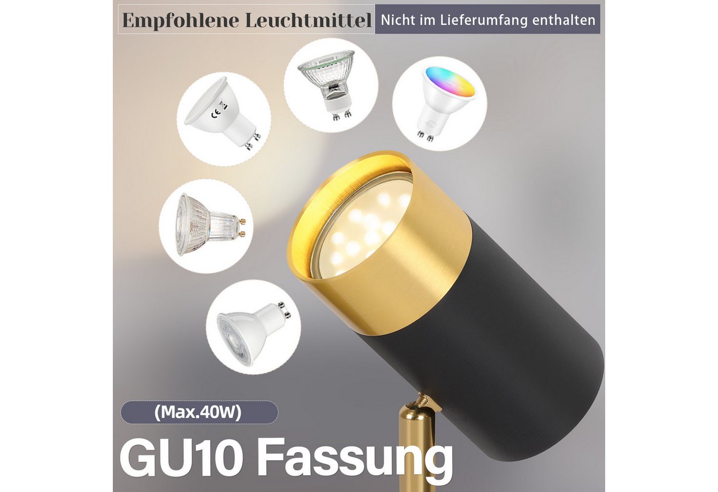 ZMH Deckenstrahler 1 Flammig Schwarzgold Retro Deckenlampe GU10 350° Drehbar Wohnzimmer, Einfache Installation, ohne Leuchtmittel, Wandstrahler Vintage Flurlampe Schlafzimmer Bild 5
