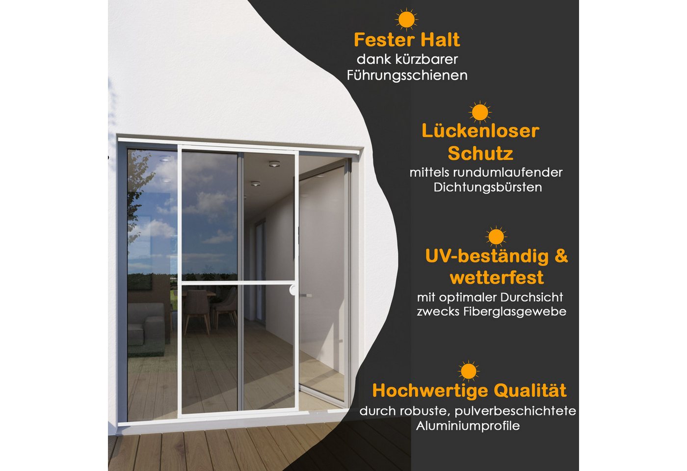 Yoursol Insektenschutz-Fensterrahmen Insektenschutztür weiß 120x240cm, Fliegengittertür mit Alurahmen, Für Balkon und Terrassen, Fiberglasgewebe, UV-beständig Bild 2