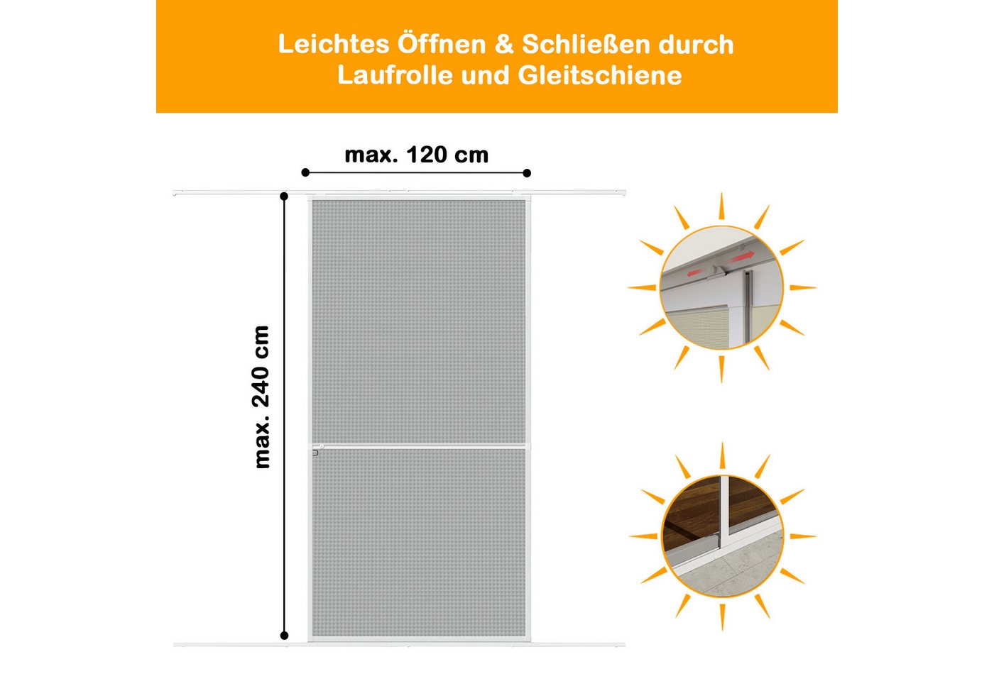 Yoursol Insektenschutz-Fensterrahmen Insektenschutztür weiß 120x240cm, Fliegengittertür mit Alurahmen, Für Balkon und Terrassen, Fiberglasgewebe, UV-beständig Bild 4