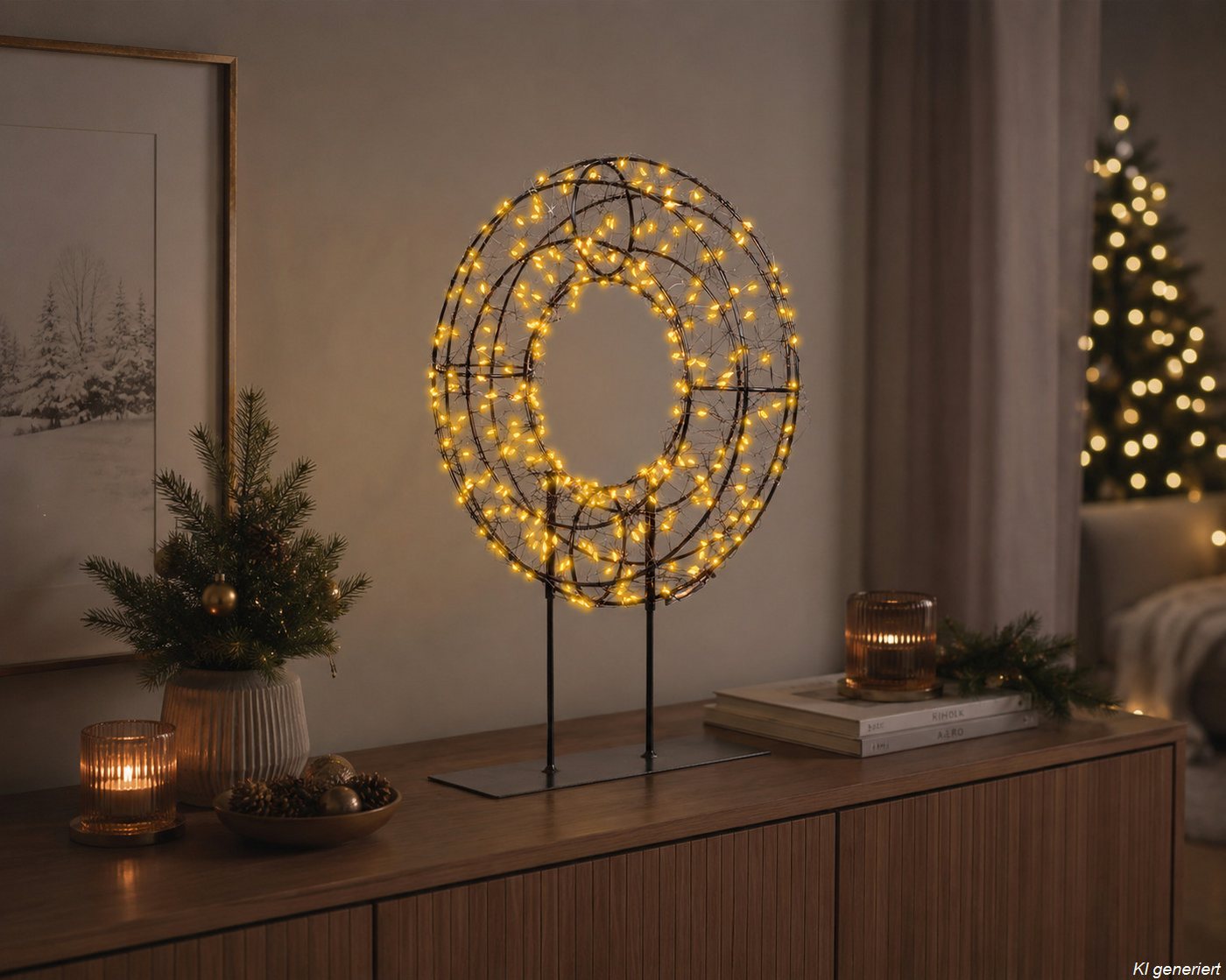 Lumineo LED Stern LED Deko-Leuchtring 300 LED 28 x 38 cm, klassisch warm, Timer, Klassischwarm, 8h-Timer, Indoor/Outdoor, IP-44, zum Aufstellen Bild 4