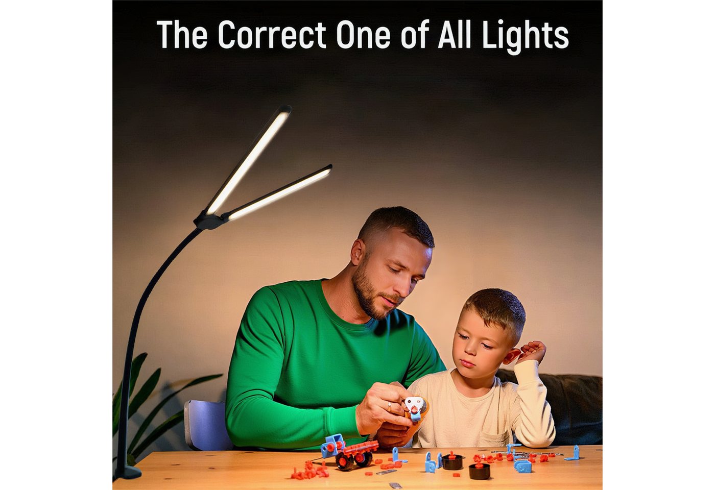 POPOLIC LED Schreibtischlampe Doppelkopf Schreibtischlampe LED dimmbar, Augenschutz Monitorlampe, LED fest integriert, Weißes Licht, natürliches Licht, warmweißes Licht, energiesparend, für Schlafzimmer/Lesen/Studieren/Arbeiten Bild 3