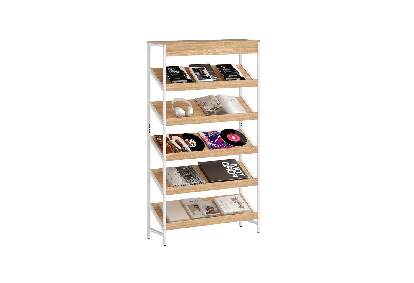 COSTWAY Bücherregal, 6-stöckiges freistehendes Lagerregal mit schräger Anzeige Bild 2