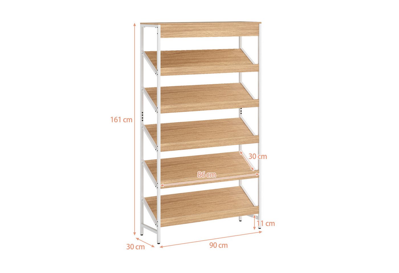 COSTWAY Bücherregal, 6-stöckiges freistehendes Lagerregal mit schräger Anzeige Bild 3