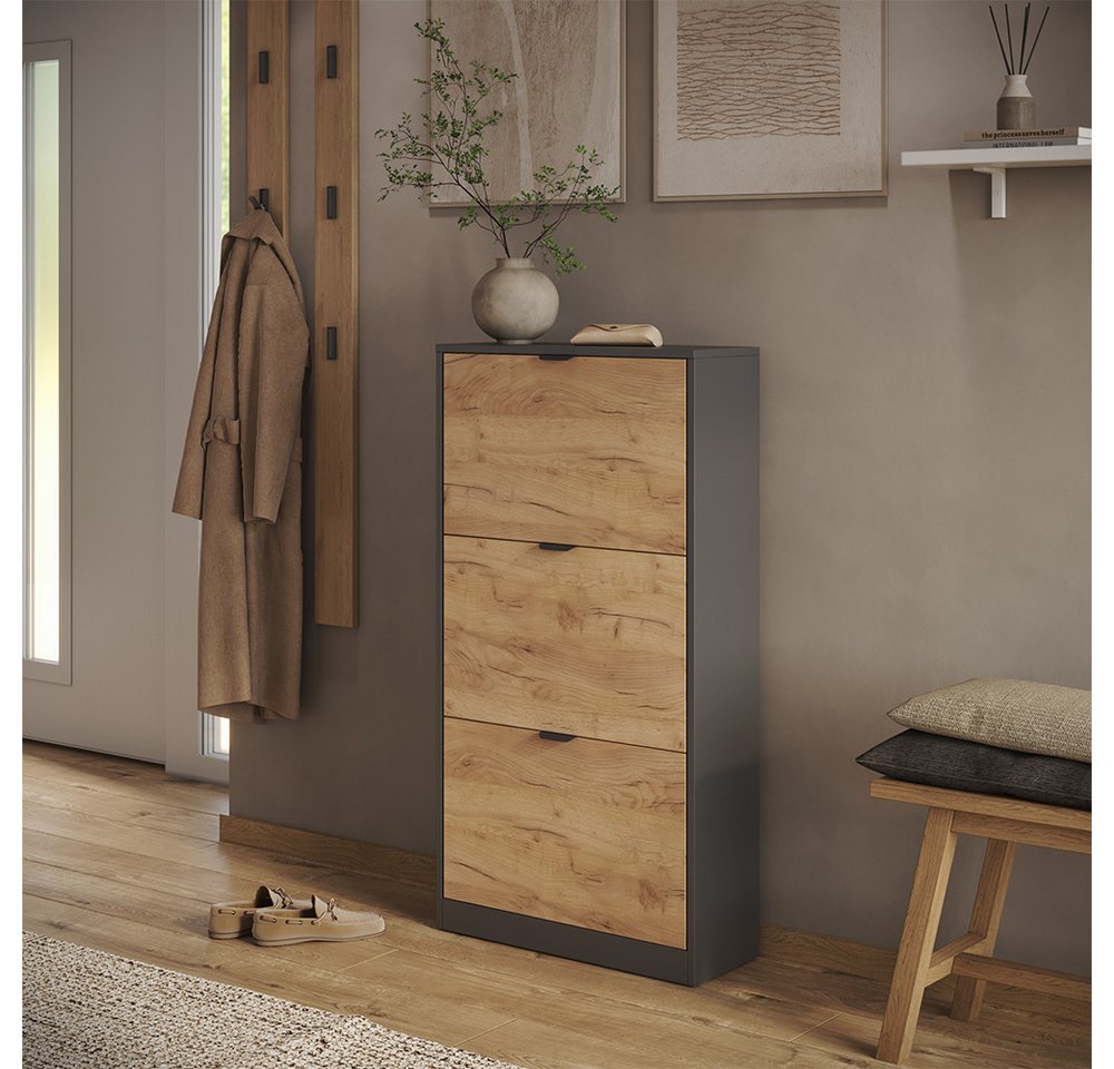 Vicco Schuhkipper Gizmo, Goldkraft Eiche/Anthrazit, 59 x 112 cm mit 3 Fächern (1 St)