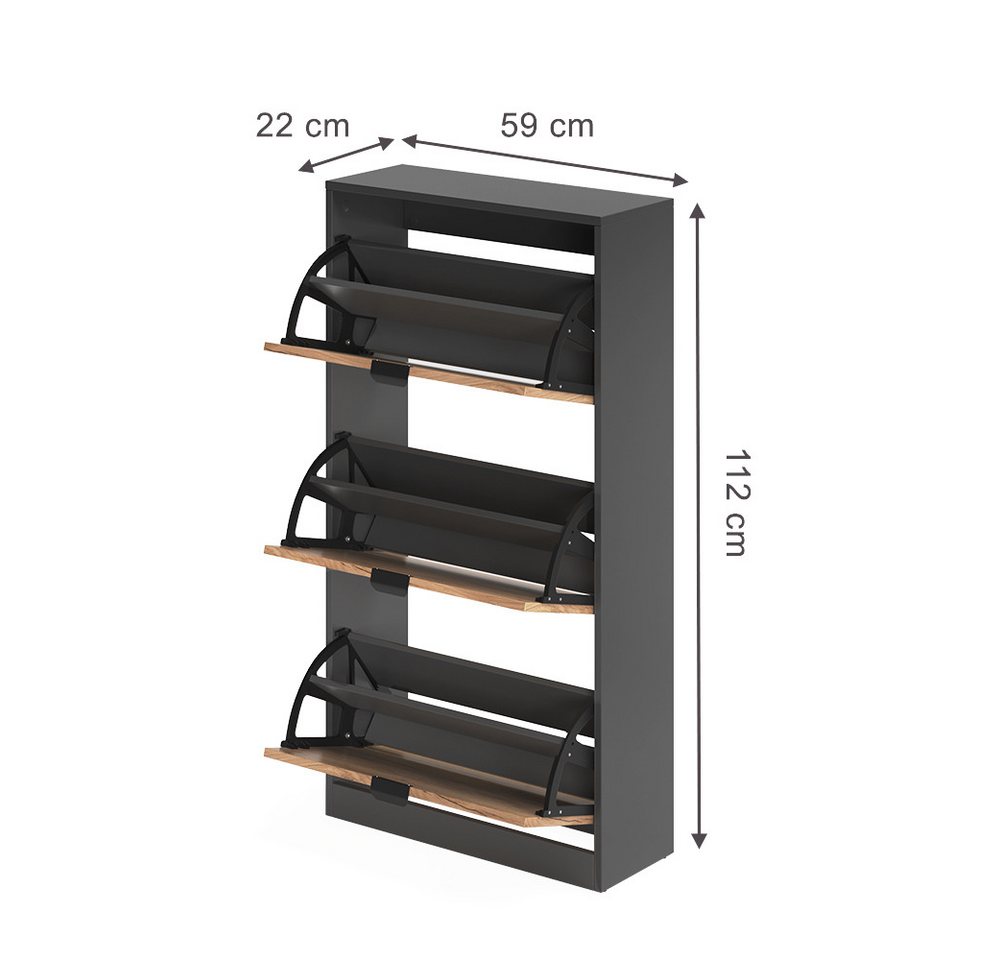 Vicco Schuhkipper Gizmo, Goldkraft Eiche/Anthrazit, 59 x 112 cm mit 3 Fächern (1 St) Bild 2