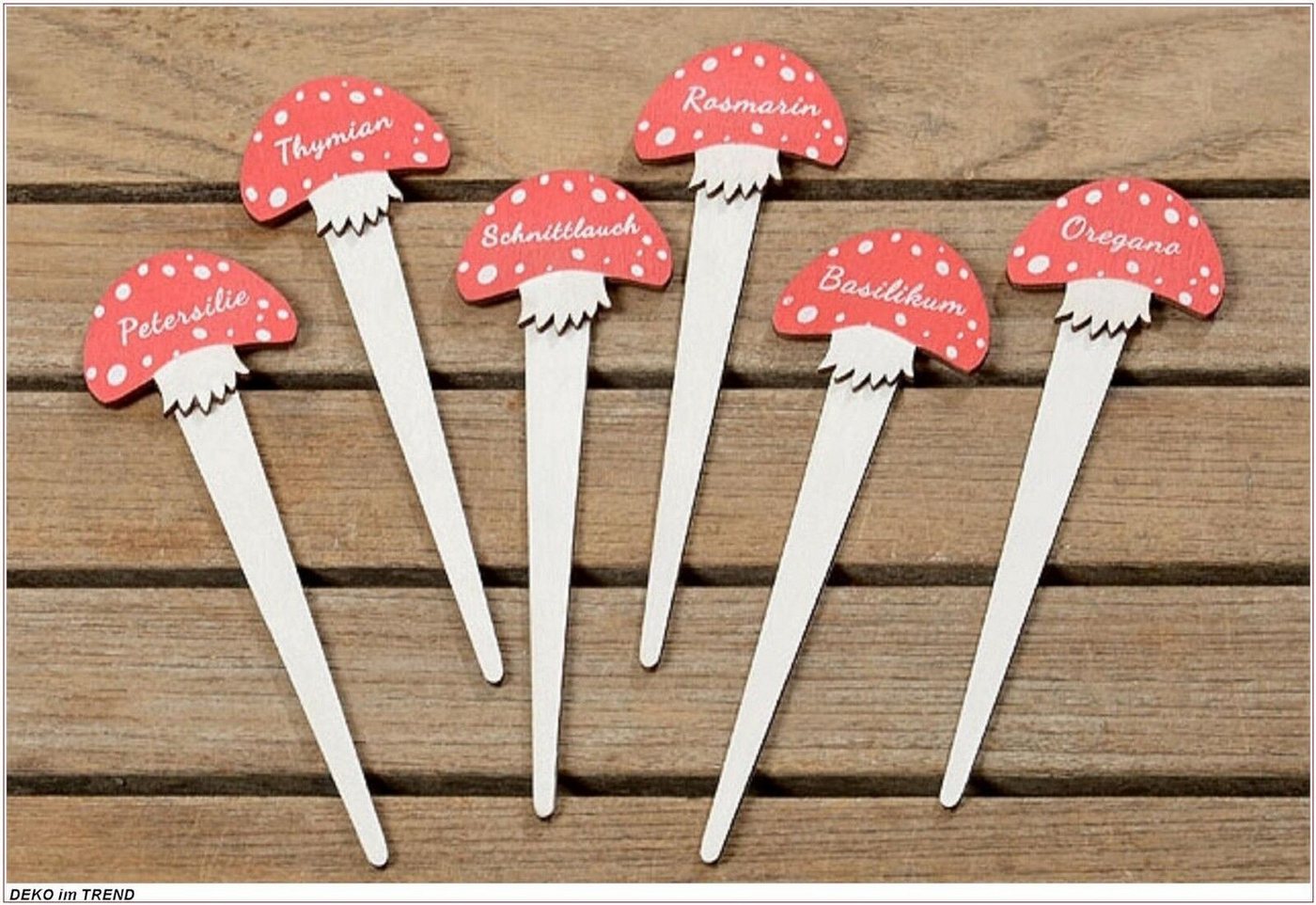 BOLTZE GRUPPE GmbH Gartenstecker Gartenstecker Kräuterstecker Pilz Design Holz Beschriftung 6er Set