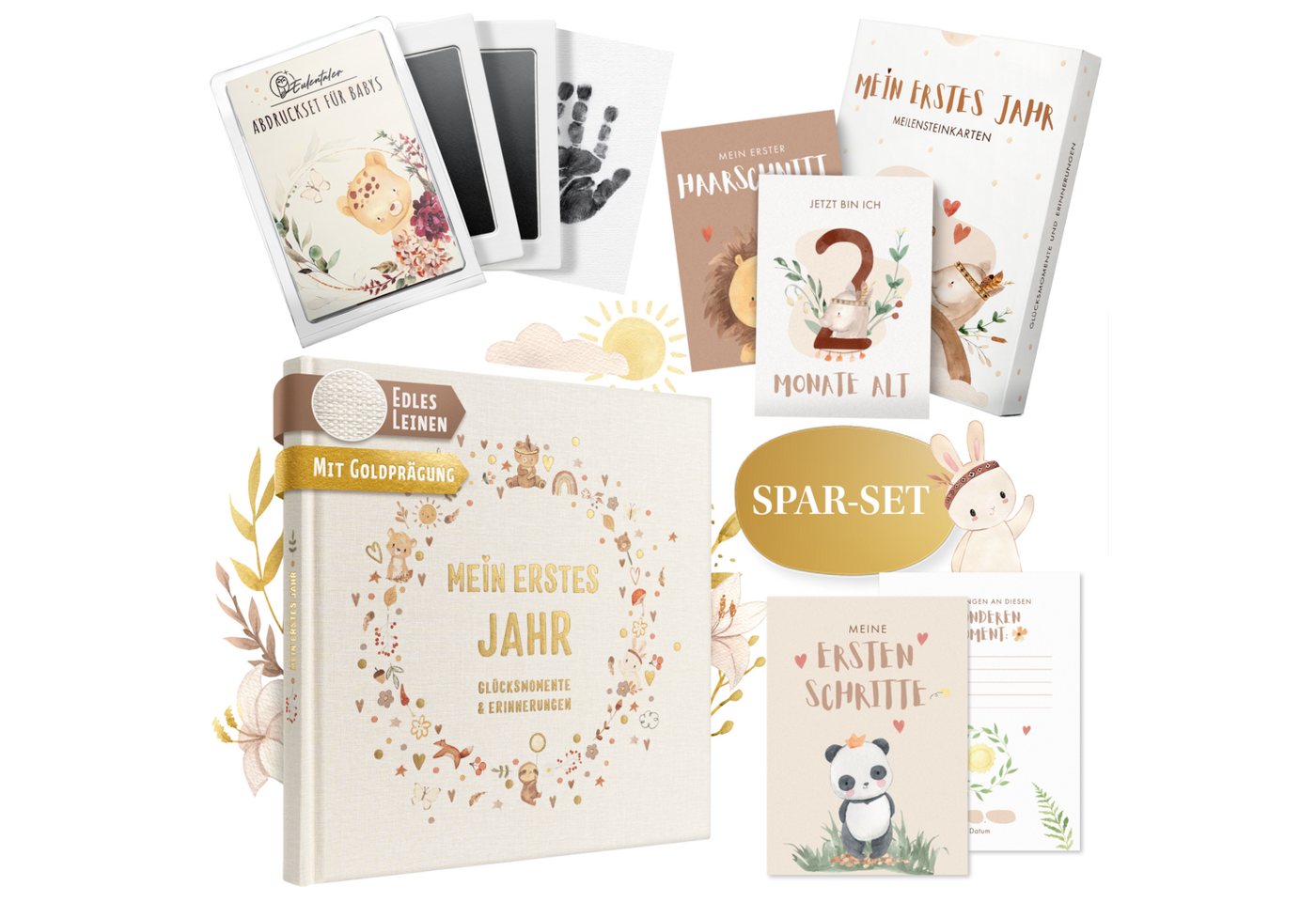 Eulentaler Tagebuch I Geburt Geschenkset 3in1 I Babyalbum, Meilensteinkarten & Abdruckset, für das erste Jahr, von Pädagogen gestaltet Bild 3