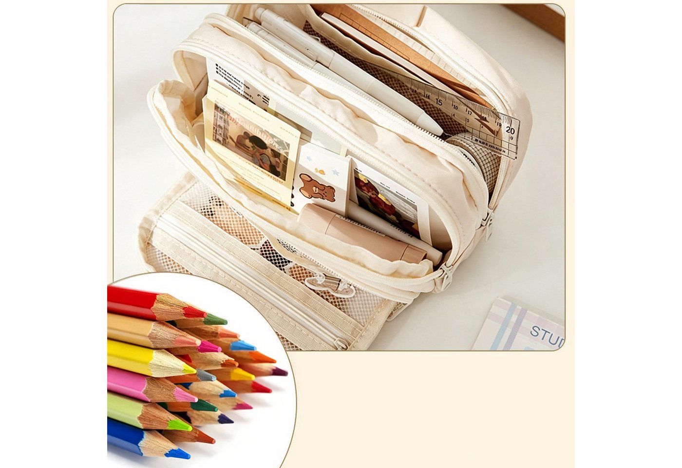 MOPUEA Federmäppchen Federmäppchen 3 Fächer Bleistifttasche Große Kapazität Schreibwarenbox, (Praktischem Reißverschluss Personalisiert Stiftetasche Schulsachen, 1-tlg., Schulmäppchen Mädchen Jungen Teenager Erwachsene Etui für Schule Büro), Multifunktionales Stiftemäppchen Bild 2