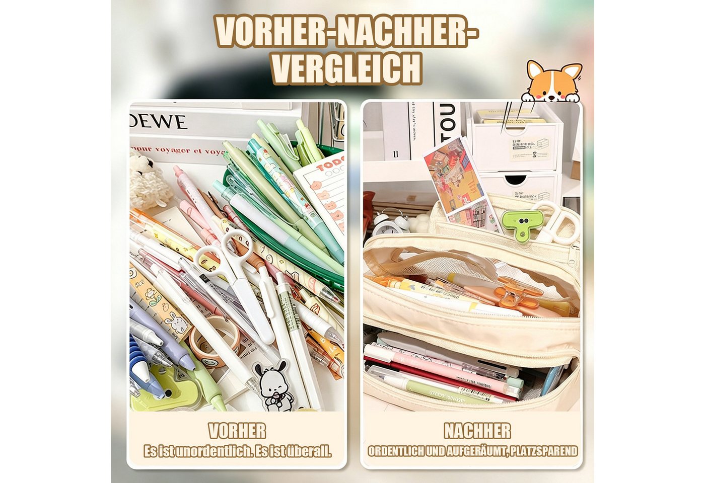 MOPUEA Federmäppchen Federmäppchen 3 Fächer Bleistifttasche Große Kapazität Schreibwarenbox, (Praktischem Reißverschluss Personalisiert Stiftetasche Schulsachen, 1-tlg., Schulmäppchen Mädchen Jungen Teenager Erwachsene Etui für Schule Büro), Multifunktionales Stiftemäppchen Bild 3