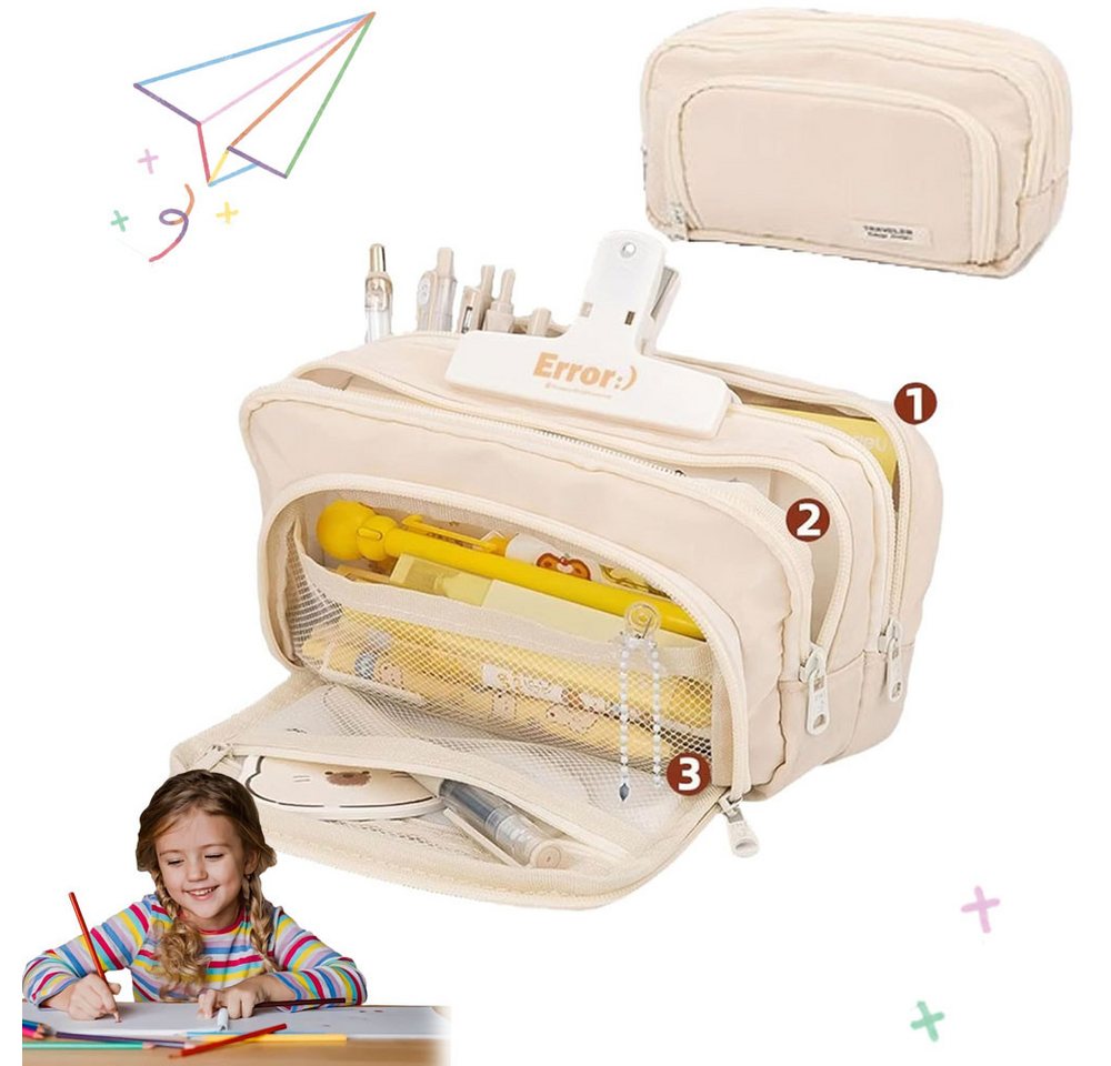 MOPUEA Federmäppchen Federmäppchen 3 Fächer Bleistifttasche Große Kapazität Schreibwarenbox, (Praktischem Reißverschluss Personalisiert Stiftetasche Schulsachen, 1-tlg., Schulmäppchen Mädchen Jungen Teenager Erwachsene Etui für Schule Büro), Multifunktionales Stiftemäppchen Bild 4