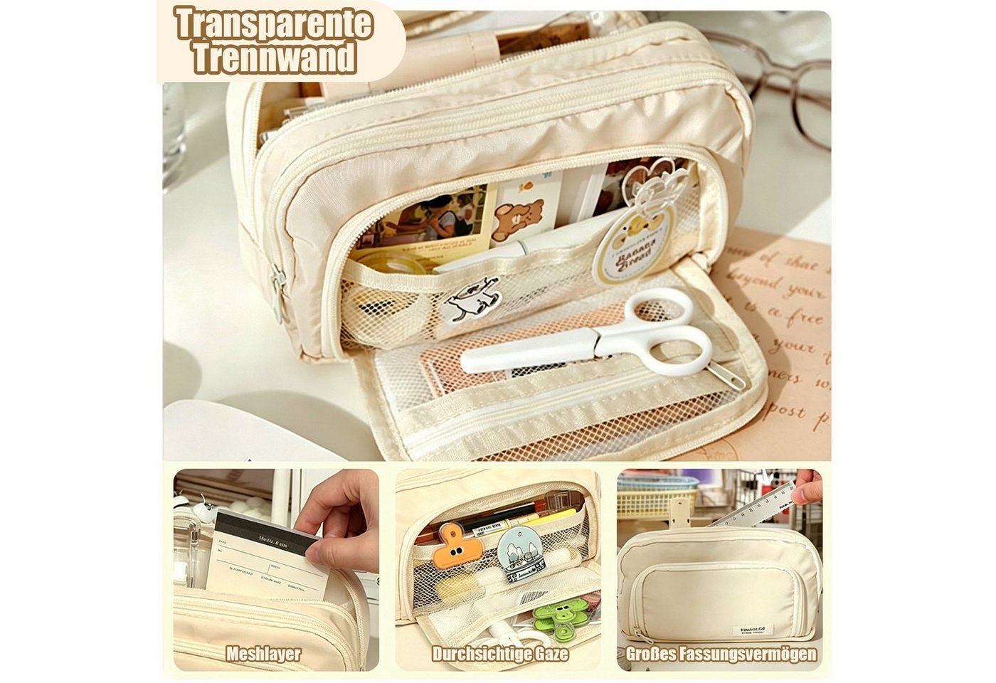 MOPUEA Federmäppchen Federmäppchen 3 Fächer Bleistifttasche Große Kapazität Schreibwarenbox, (Praktischem Reißverschluss Personalisiert Stiftetasche Schulsachen, 1-tlg., Schulmäppchen Mädchen Jungen Teenager Erwachsene Etui für Schule Büro), Multifunktionales Stiftemäppchen Bild 5
