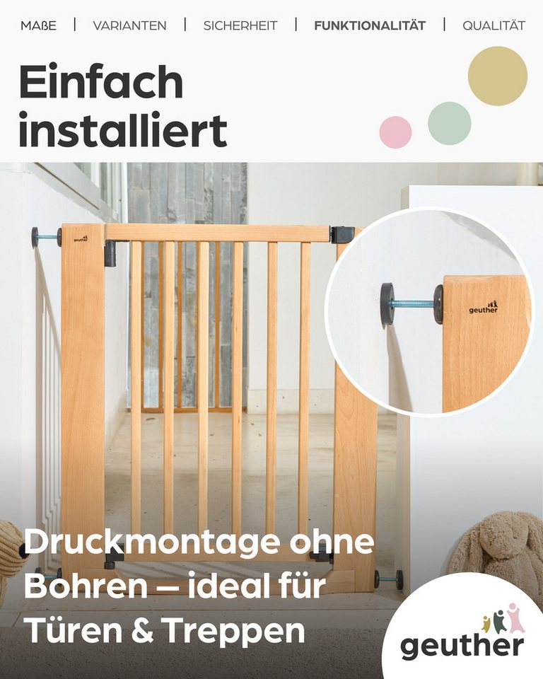 Geuther Treppenschutzgitter Easylock Flatstep Holz 71–133 cm, ohne Bohren Auto-Close flach Tritt, Treppenschutzgitter Bild 2