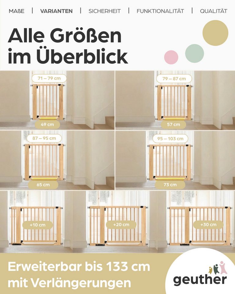 Geuther Treppenschutzgitter Easylock Flatstep Holz 71–133 cm, ohne Bohren Auto-Close flach Tritt, Treppenschutzgitter Bild 3