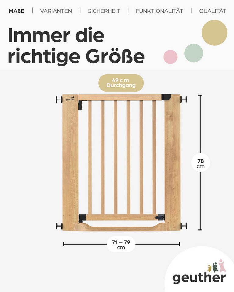 Geuther Treppenschutzgitter Easylock Flatstep Holz 71–133 cm, ohne Bohren Auto-Close flach Tritt, Treppenschutzgitter Bild 4