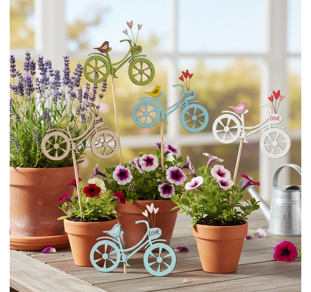 Florists Products Gartenstecker Romantische Fahrrad Holzstecker für Frühlings-Deko in Haus und, 12 St Bild 4