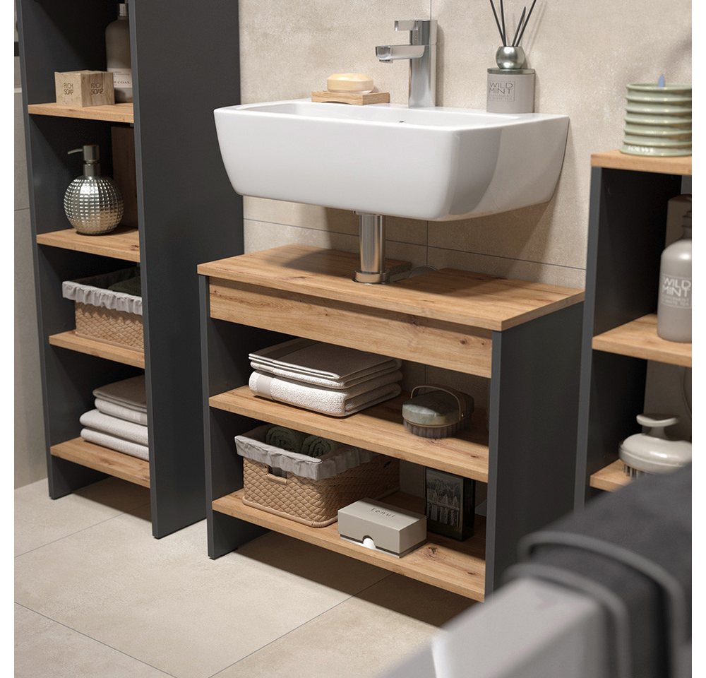 Vicco Badmöbel-Set Karli, Anthrazit/Goldkraft Eiche, 3 Teile, (3-St)