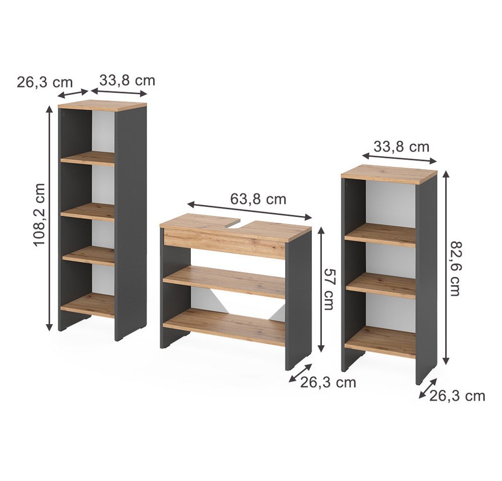 Vicco Badmöbel-Set Karli, Anthrazit/Goldkraft Eiche, 3 Teile, (3-St) Bild 3