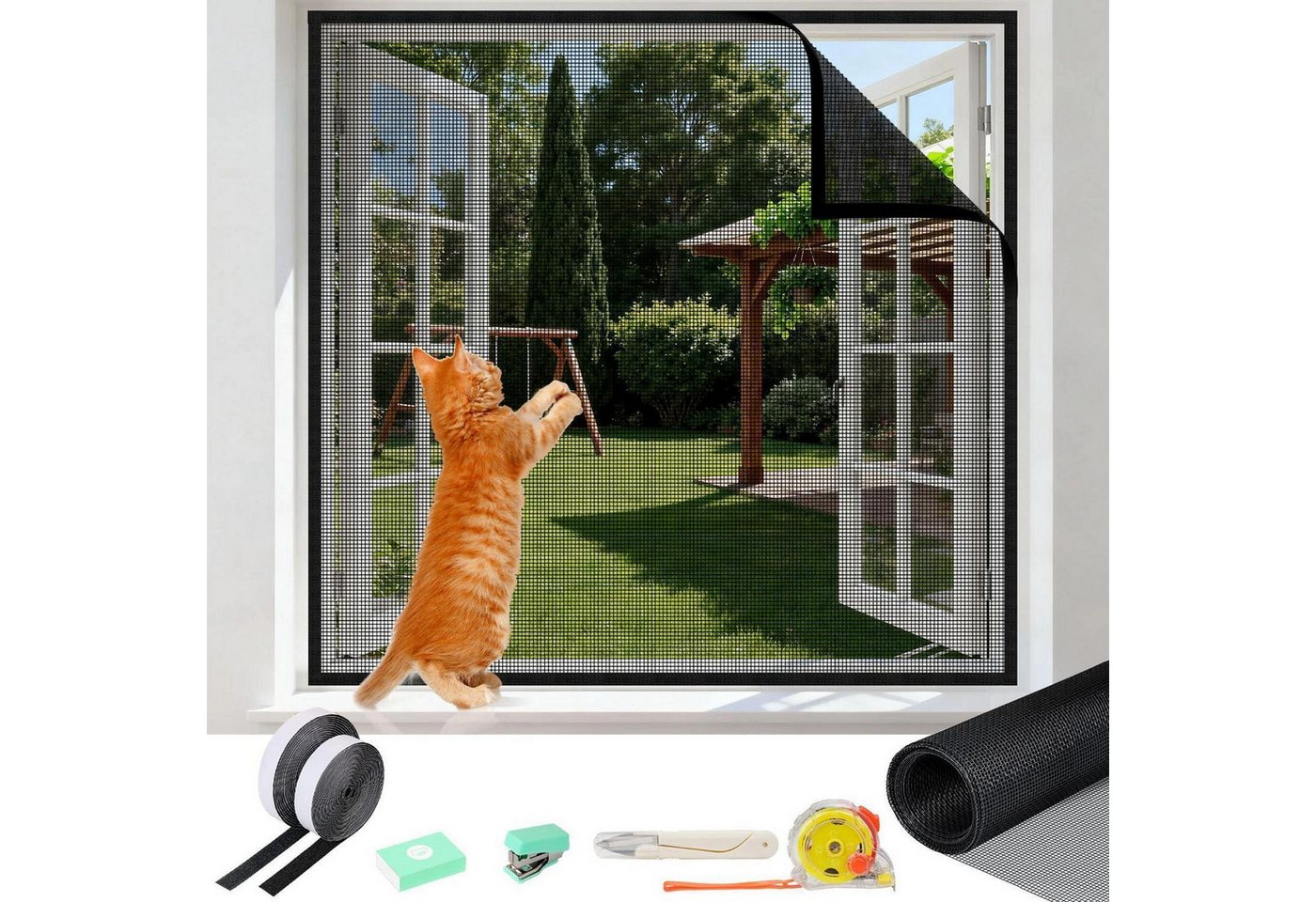 LuxusKollektion Insektenschutz-Fensterrahmen Katzennetz Fensterschutz ohne Bohren selbstklebend 100x130 cm Bild 2