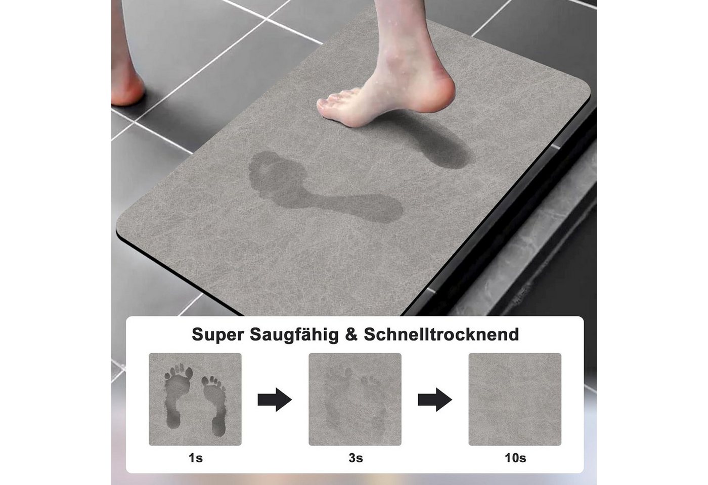 FELIXLEO Badematte Rutschfeste Badematte 40x60 cm super saugfähig schnell trocknend grau Bild 2