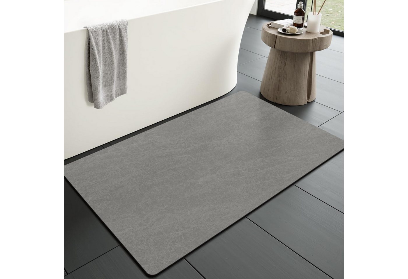 FELIXLEO Badematte Rutschfeste Badematte 40x60 cm super saugfähig schnell trocknend grau Bild 3