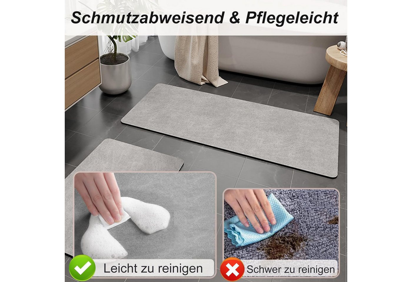FELIXLEO Badematte Rutschfeste Badematte 40x60 cm super saugfähig schnell trocknend grau Bild 4