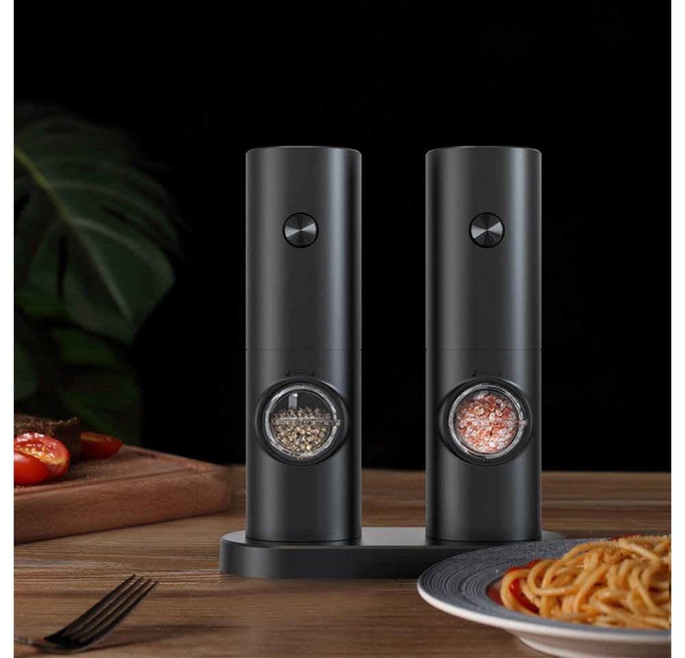 Ophy Salz-/Pfeffermühle Elektrische Salz- und Pfeffermühle (Set) – batteriebetrieben mit Basis, (1 Stück), automatisches Mahlen & LED-Licht – für BBQ, Restaurant & Küche