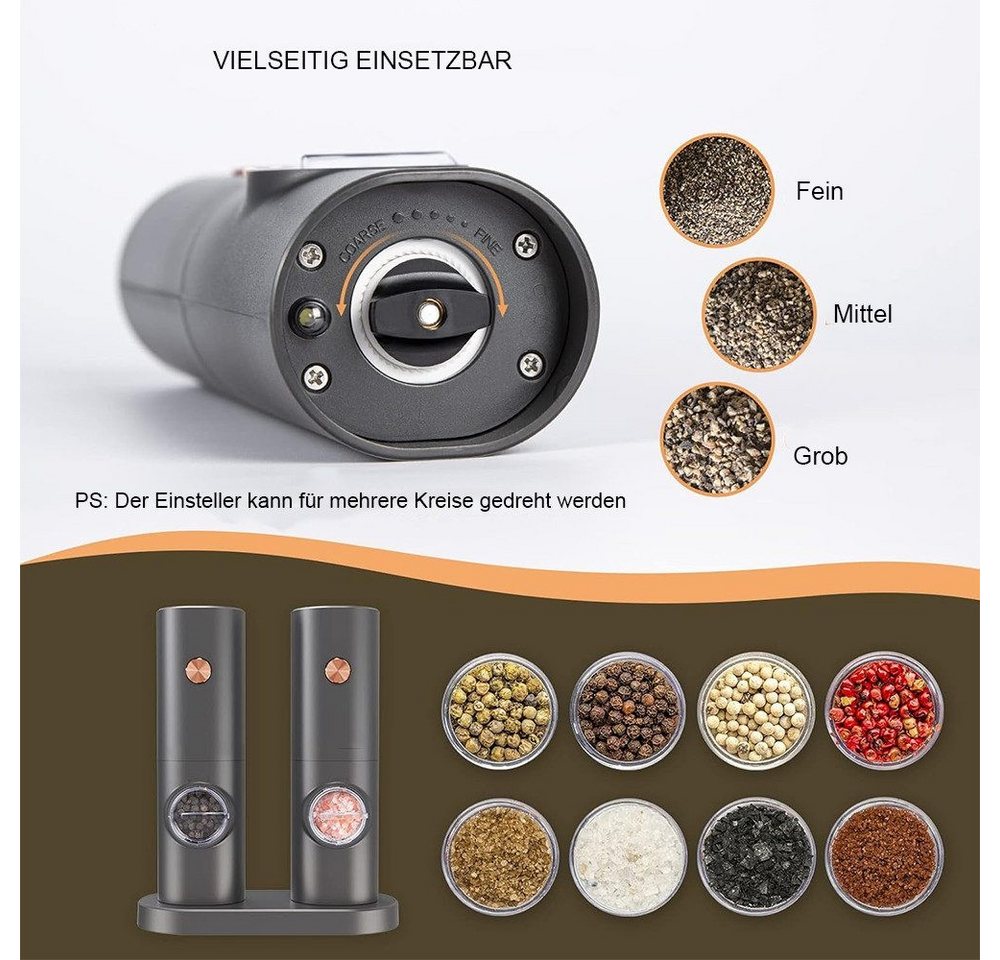 Ophy Salz-/Pfeffermühle Elektrische Salz- und Pfeffermühle (Set) – batteriebetrieben mit Basis, (1 Stück), automatisches Mahlen & LED-Licht – für BBQ, Restaurant & Küche Bild 2
