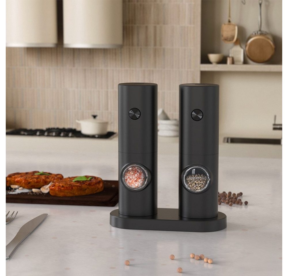 Ophy Salz-/Pfeffermühle Elektrische Salz- und Pfeffermühle (Set) – batteriebetrieben mit Basis, (1 Stück), automatisches Mahlen & LED-Licht – für BBQ, Restaurant & Küche Bild 4