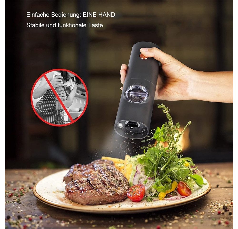 Ophy Salz-/Pfeffermühle Elektrische Salz- und Pfeffermühle (Set) – batteriebetrieben mit Basis, (1 Stück), automatisches Mahlen & LED-Licht – für BBQ, Restaurant & Küche Bild 5