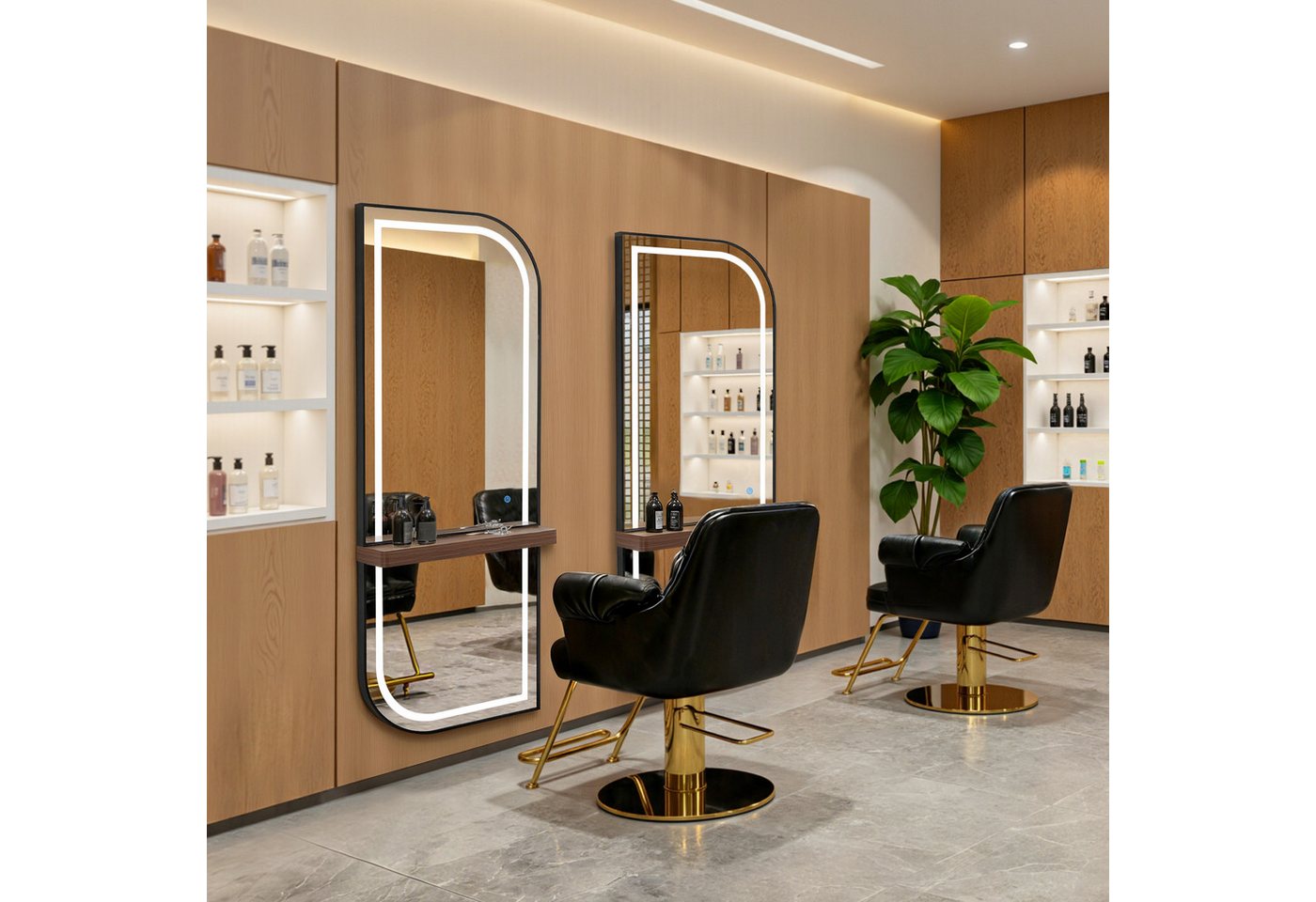 Barberpub Ganzkörperspiegel BarberPub Wandspiegel mit Beleuchtung, Ganzkörperspiegel J6298, 3 Lichtfarben Dimmbar, Spiegel mit Ablage, verstärkter Aluminiumrahmen Bild 3