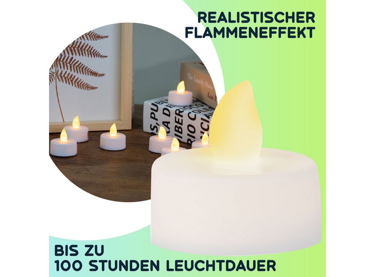 Casativo LED-Teelichter Stimmungsvolle LED Teelichter Flackerndes Licht bis zu 100 Std. Licht, LED fest integriert, Echter Kerzeneffekt, langlebig bis 50.000 Std. Ø 3,7 x 3,5 cm, weiß