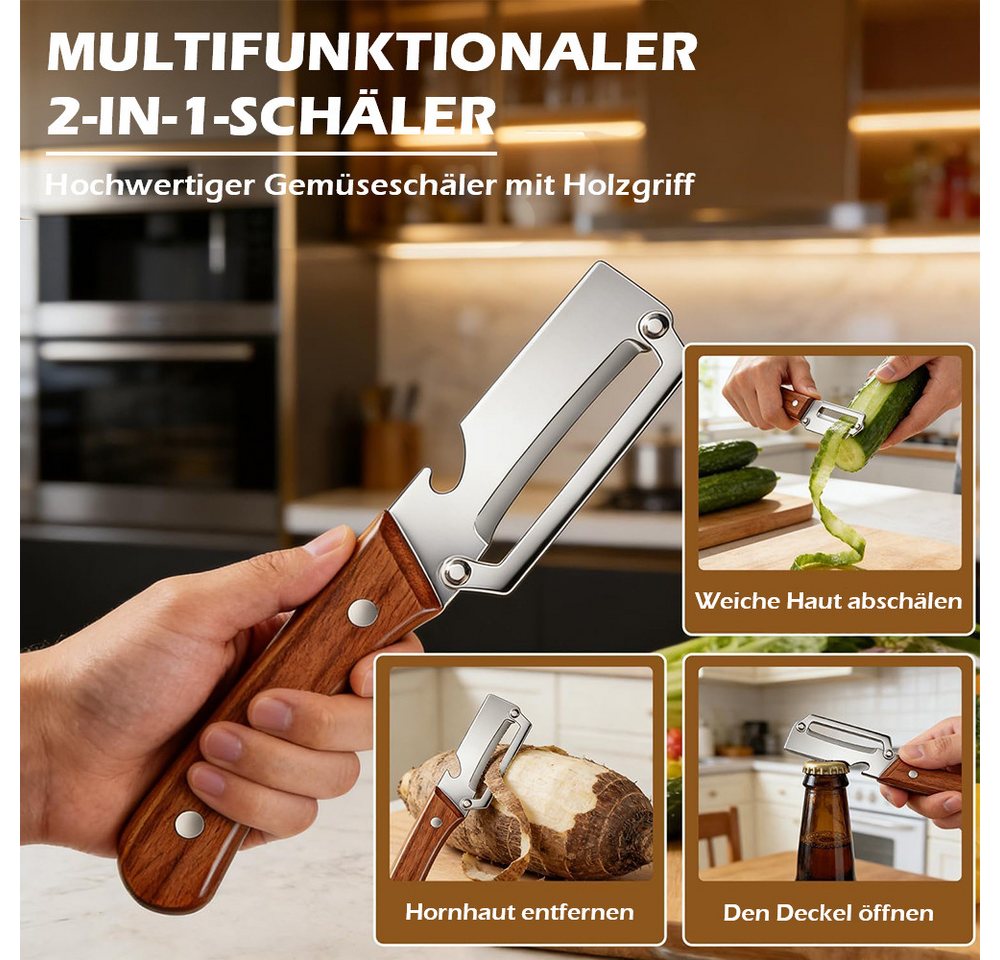 AFKSMILE Sparschäler 2 Stück Multifunktions-Gemüseschäle, holzschäler aus Edelstahl, (2-tlg), Gemüseschäler und Flaschenöffner für Obst, Gemüse & Fleischscheiben