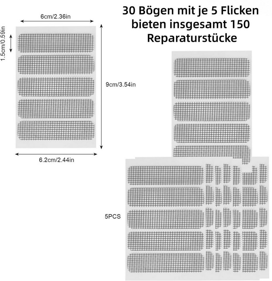 FOUORTUNATE-BEE Reparatur-Set 150 Reparaturflicken für Fliegengitter an Fenstern und Türen, Ideal zum Ausbessern von Löchern und Rissen im Insektenschutz