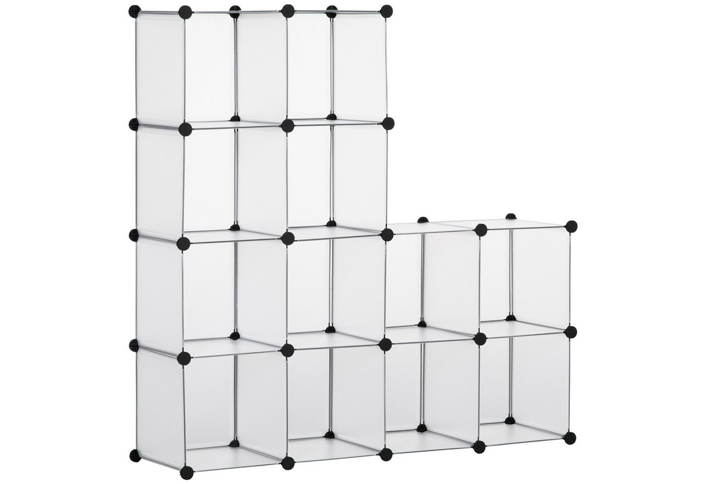 MC Star Bücherregal Platzsparendes modulares Schuhregal, 16 Würfel à 30 x 30 x 30 cm, aus Stahl und PP, 125 x 32 x 125 cm, transparent Bild 2