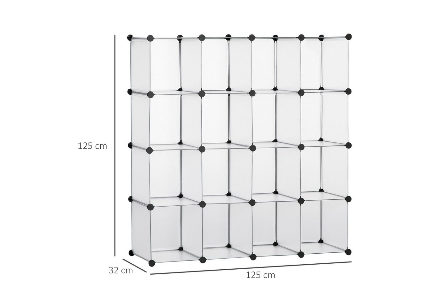 MC Star Bücherregal Platzsparendes modulares Schuhregal, 16 Würfel à 30 x 30 x 30 cm, aus Stahl und PP, 125 x 32 x 125 cm, transparent Bild 3