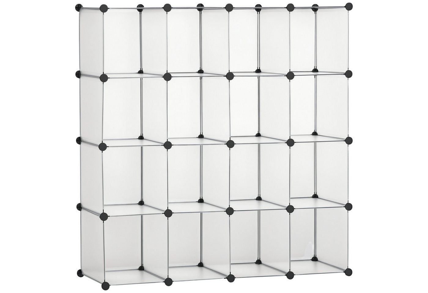 MC Star Bücherregal Platzsparendes modulares Schuhregal, 16 Würfel à 30 x 30 x 30 cm, aus Stahl und PP, 125 x 32 x 125 cm, transparent Bild 4