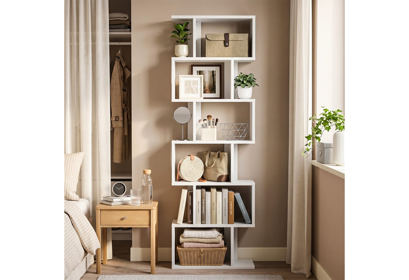 oyajia Bücherregal Bücherregal 188cm für Wohnzimmer Home Office,6-Stöckiges, Standregal, Büroregal, 6 Fächer, Holzwerkstoff