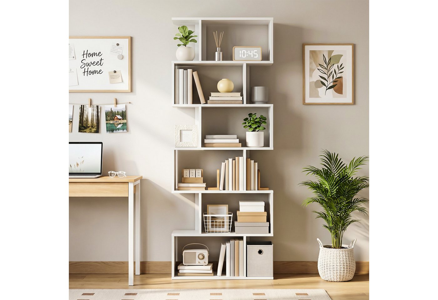 oyajia Bücherregal Bücherregal 188cm für Wohnzimmer Home Office,6-Stöckiges, Standregal, Büroregal, 6 Fächer, Holzwerkstoff Bild 2
