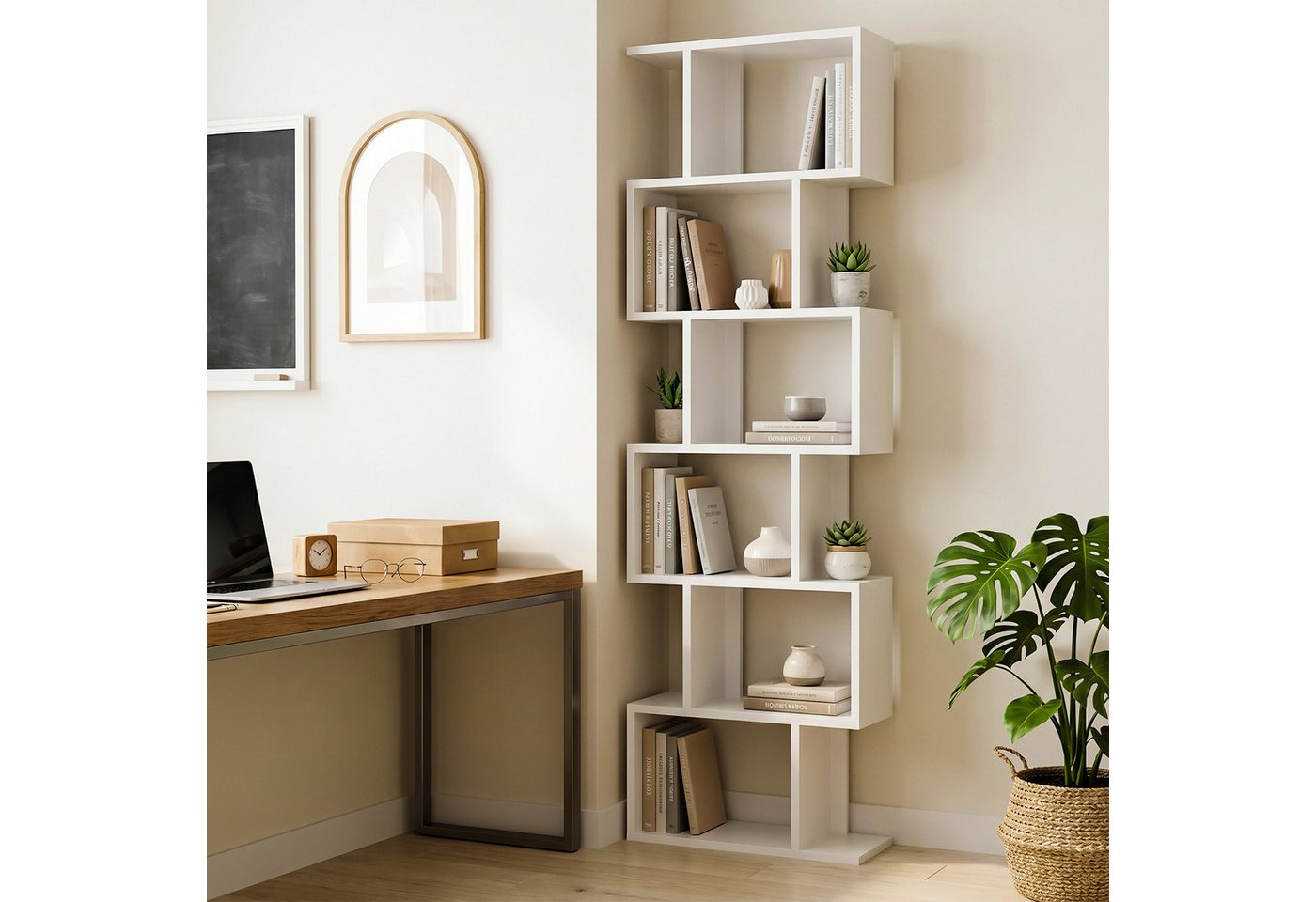 oyajia Bücherregal Bücherregal 188cm für Wohnzimmer Home Office,6-Stöckiges, Standregal, Büroregal, 6 Fächer, Holzwerkstoff Bild 3