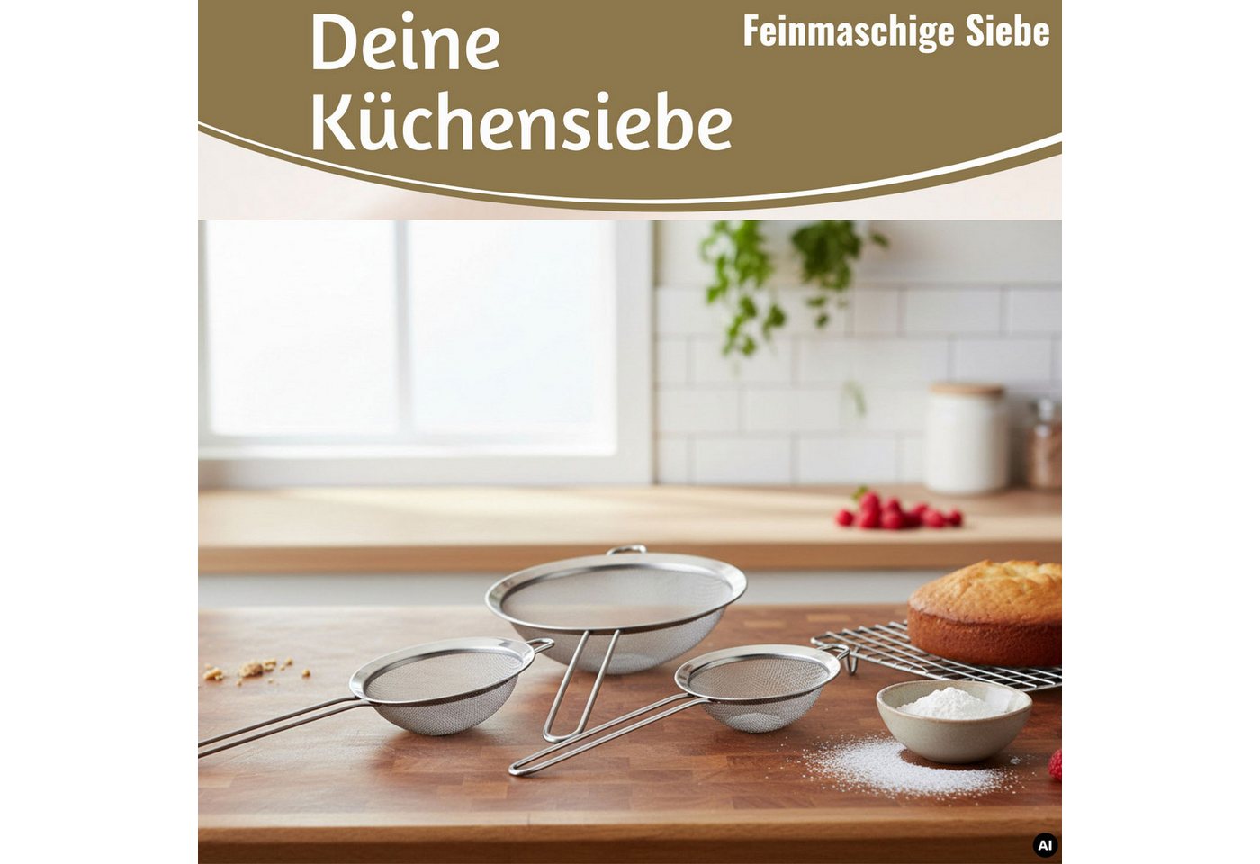 LS-LebenStil Küchensieb Edelstahl Siebe 3´er Set 8cm 14cm 20cm mit Aufhängeösen, Edelstahl, (Abtropfsieb Passiersieb Mehlsieb Teesieb mit Aufhängeöse, 3-St., Küchensieb Set mit 8 cm 14 cm 20 cm Siebdurchmesser), Nudelsieb Feines Haarsieb Mehlsieb für Küche Backen Kochen Bild 4