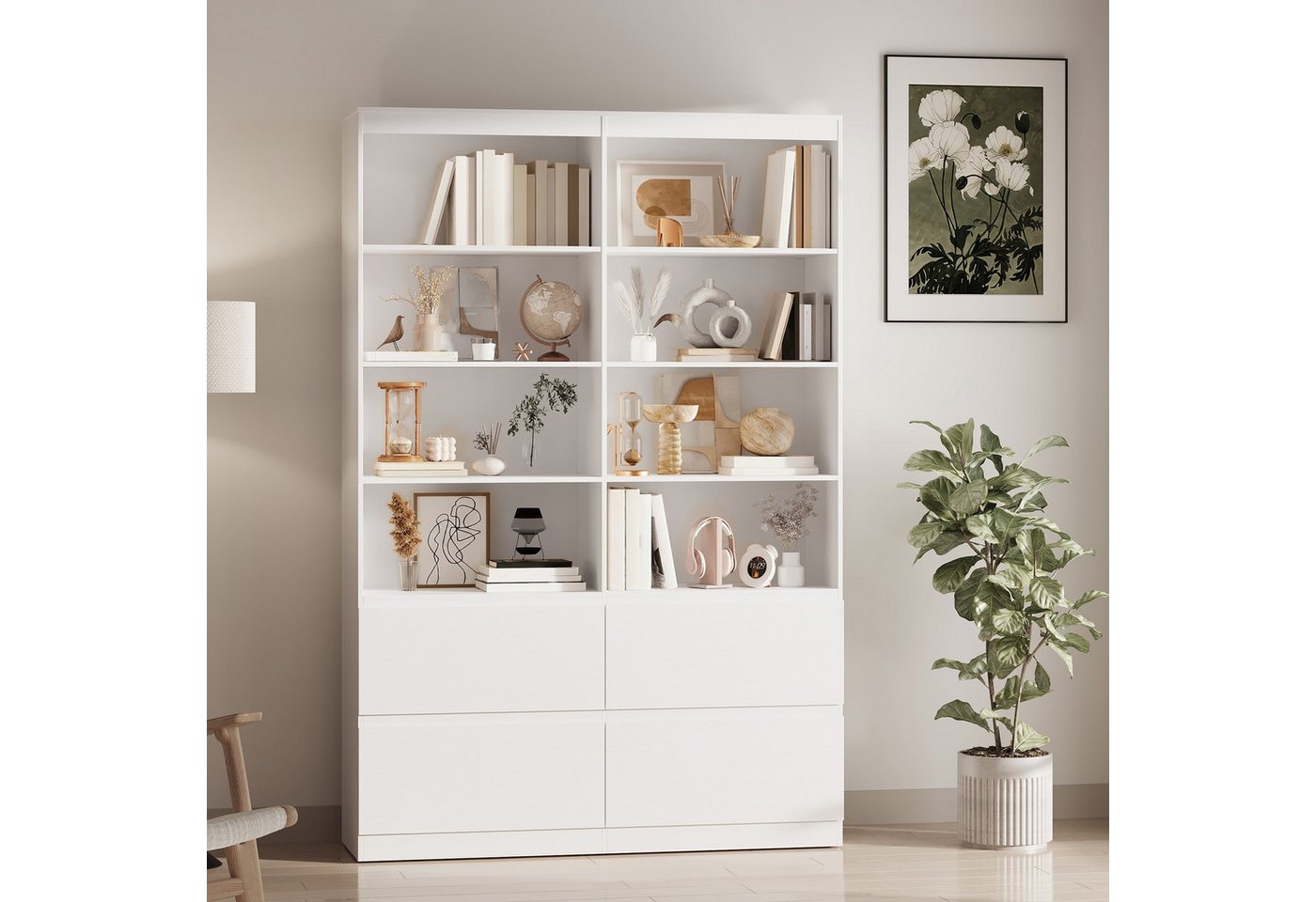 Bealife Bücherregal Bücherschrank Hochschrank mit 8 Fächern und 4 Schubladen Bild 3