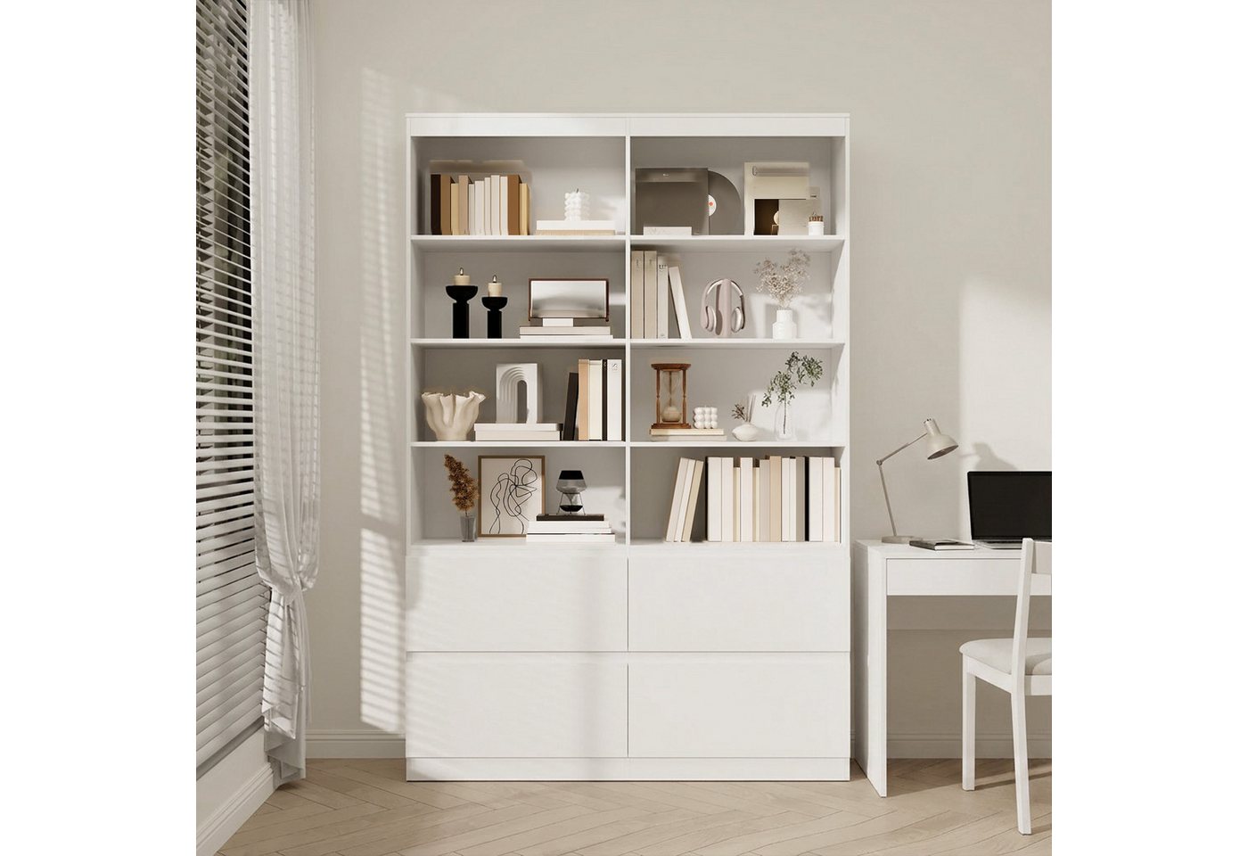 Bealife Bücherregal Bücherschrank Hochschrank mit 8 Fächern und 4 Schubladen Bild 4