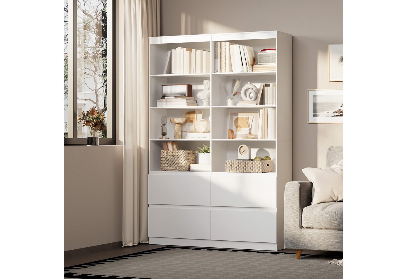 Bealife Bücherregal Bücherschrank Hochschrank mit 8 Fächern und 4 Schubladen Bild 5