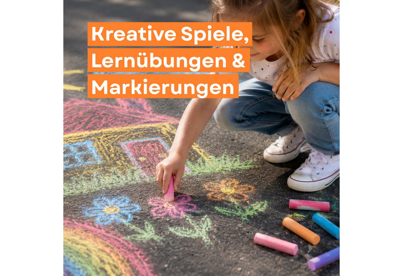 WESTCOTT Malkreide Straßenmalkreide 100 Stück, Bunte Straßenkreide in 10 Farben, Kreide ideal für Asphalt, Stein & Tafeln Bild 3