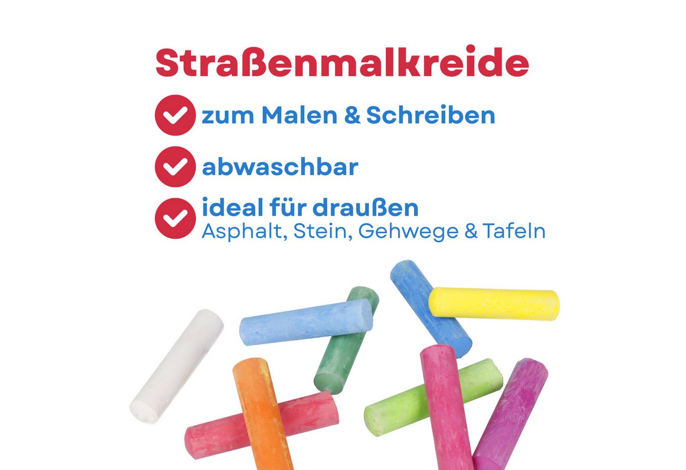 WESTCOTT Malkreide Straßenmalkreide 100 Stück, Bunte Straßenkreide in 10 Farben, Kreide ideal für Asphalt, Stein & Tafeln Bild 5