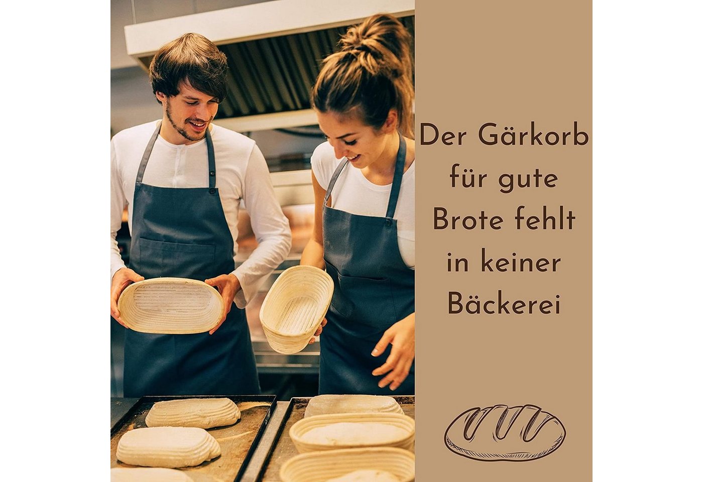 riijk Gärkorb Gärkörbchen Set inkl. Gratis Teigschaber, (zum Brotbacken), mit Leinentuch und Teigschaber Bild 2
