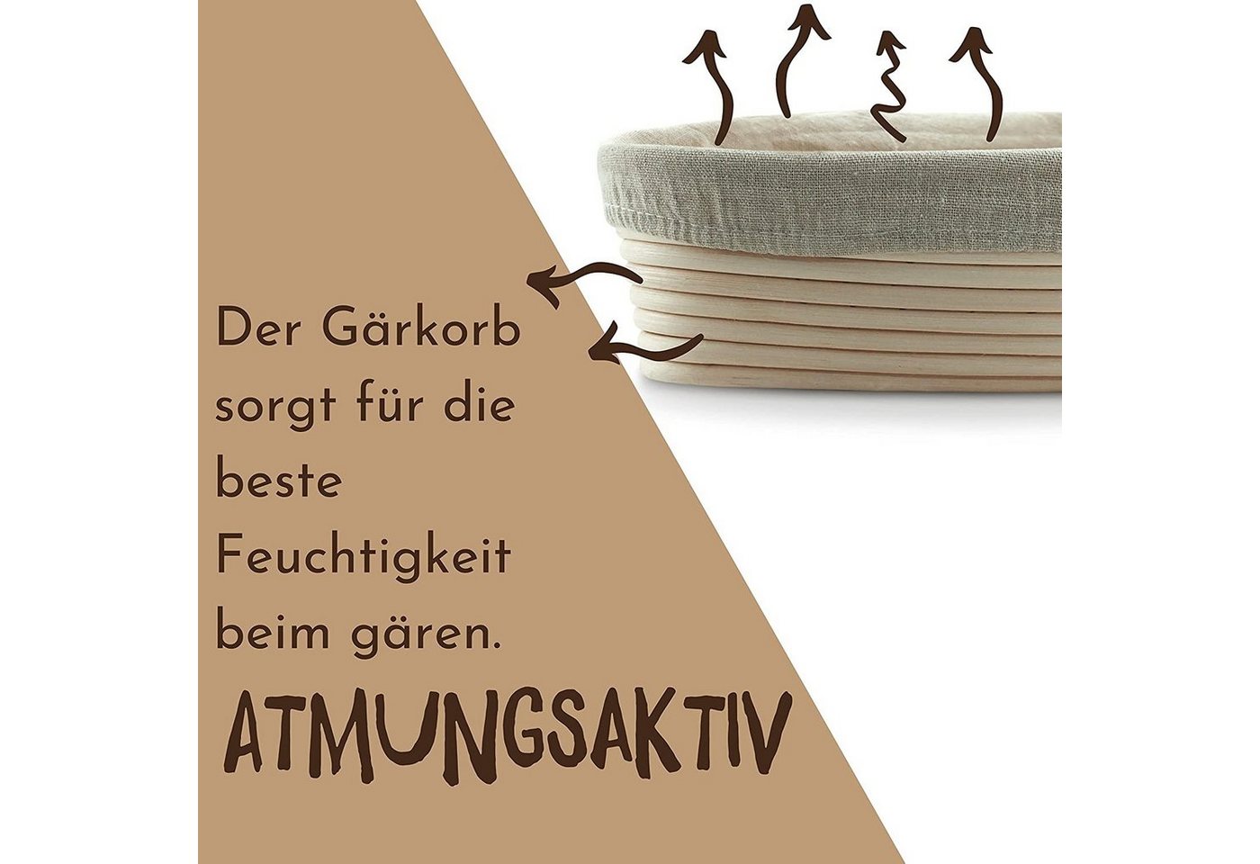 riijk Gärkorb Gärkörbchen Set inkl. Gratis Teigschaber, (zum Brotbacken), mit Leinentuch und Teigschaber Bild 3